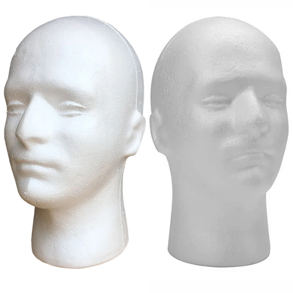 1pcs Male Styrofoam Foam Mannequin Manikin Head Model Hat Glasses Wig Display Male White Foam Mannequin Head Holder Stand Rack