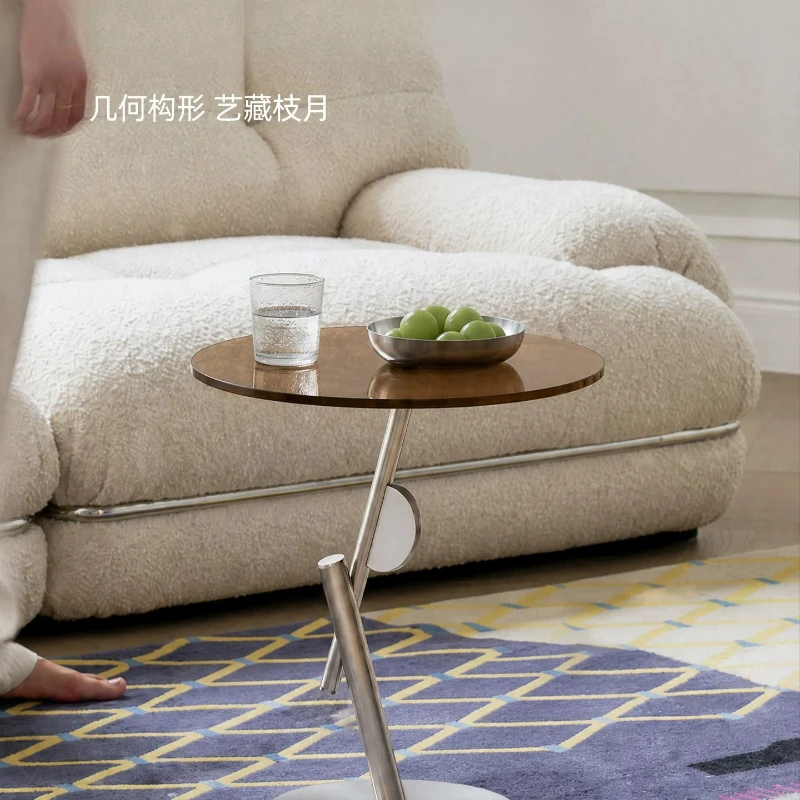 Side few modern simple living room home corner few glass stainless steel sofa edge few