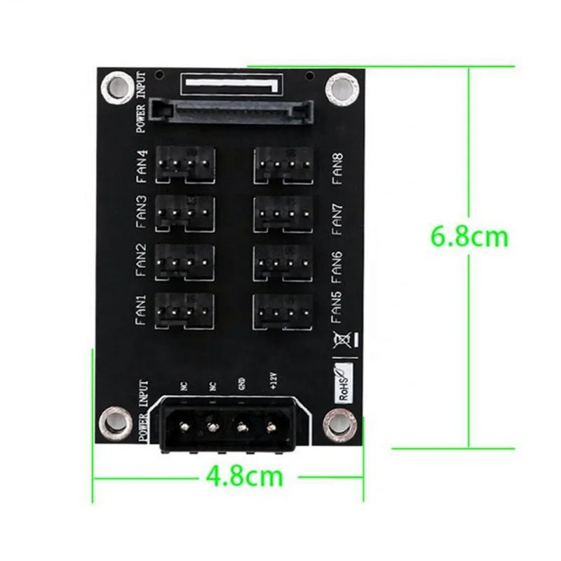 8 Port 12V 4Pin PWM Fan Splitter Hub by Molex 4pin & SATA for 3pin 4pin computer fans controller