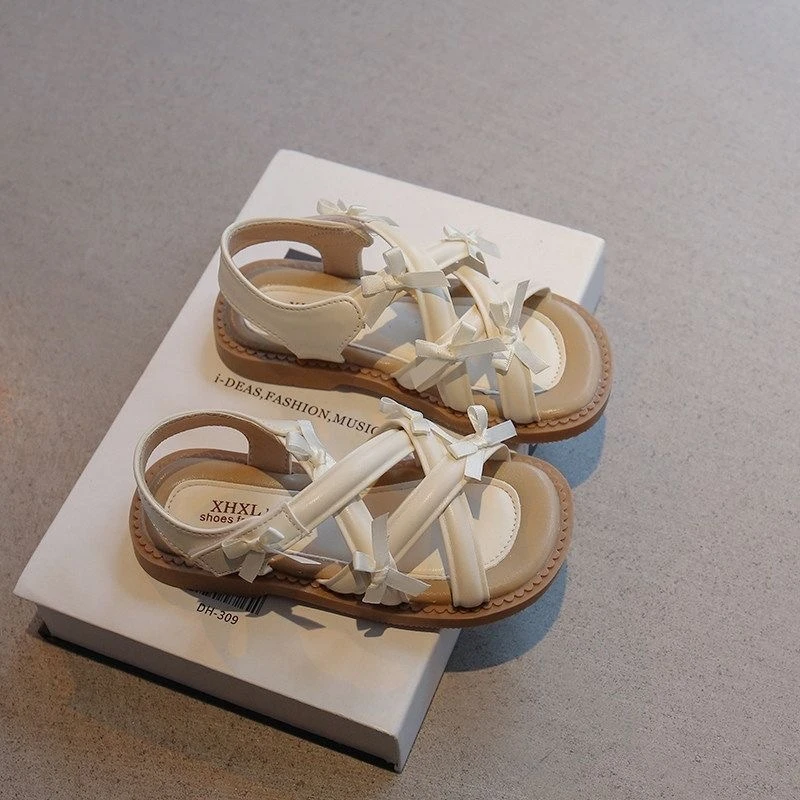 

Girls Summer Sandals Bow Decor Cross Strap Children's Flat Shoes Open-toe Outdoor Simple Kids School Princess Princess Sandals