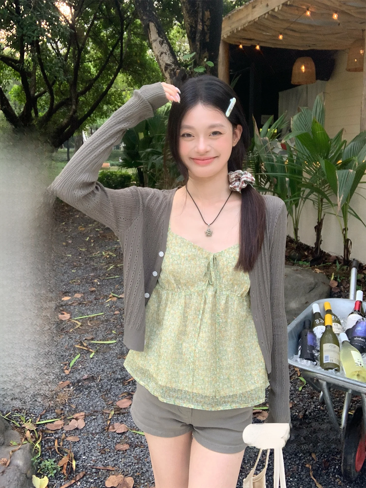 

Song Zhengen Grey Thin V-neck Knitted Open Cardigan Women's Summer Korean Style Lazy Loose Casual Small Top