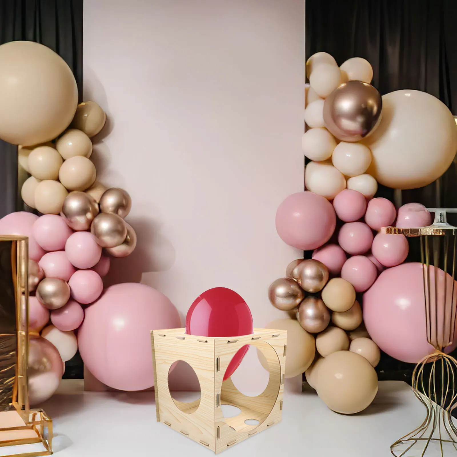 

9 Holes Wood Balloon Sizer Box Cube Large Size Measurement Tool For Party Wedding Baby Shower Decoration Balloon Sizes Measuring