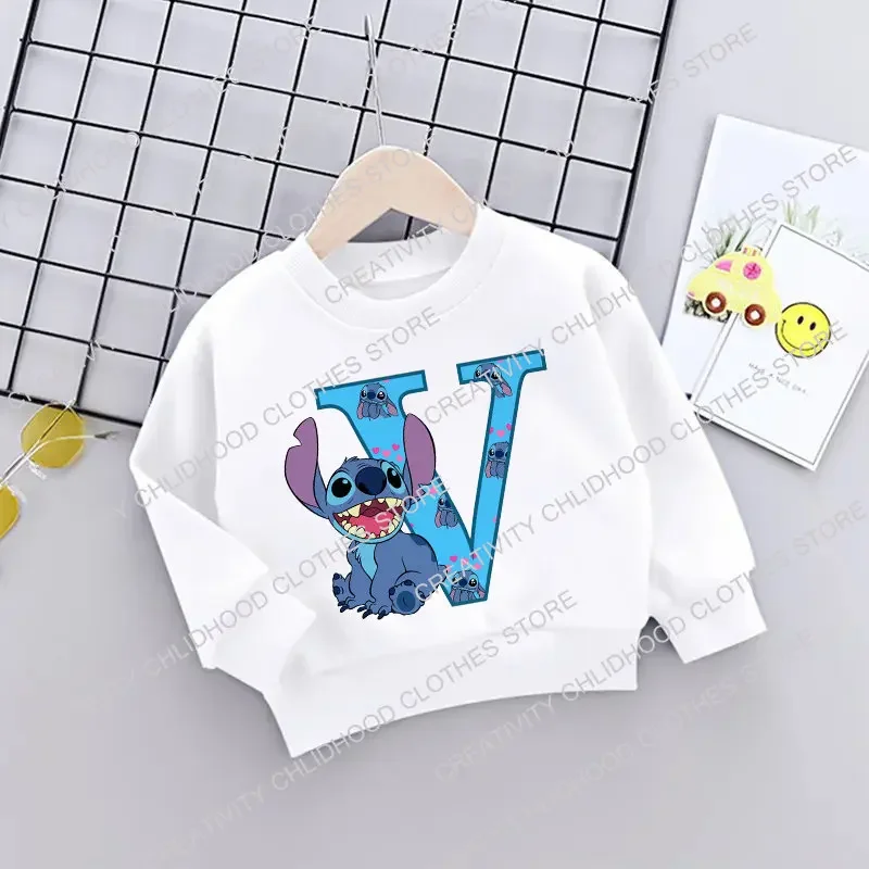 Stitch Children\'s Sweatshirts Kids Letter Name Combination Clothes Kawaii Cartoons Pullover Girl Boy Fashion Harajuku Sportswear