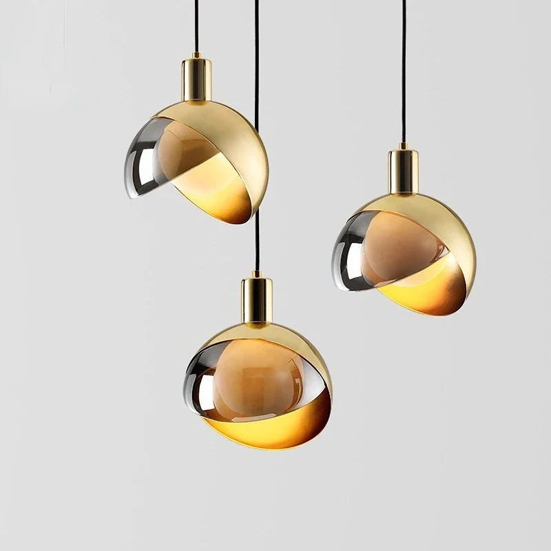 

Nordic Golden Glass Ball Pendant Lamp Decor Simple Restaurant Bar Kitchen Hanging Lamp Bedroom Bedside Suspendu Indoor Lighting