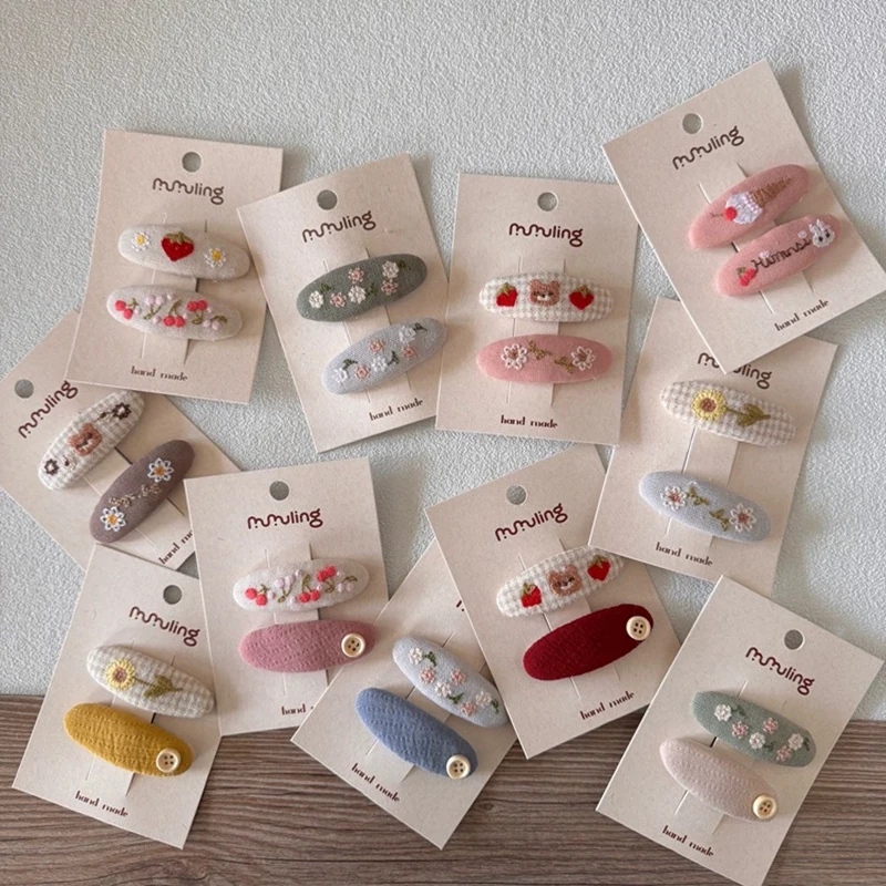 

Заколки для волос с цветочной вышивкой для девочек, детские овальные заколки с героями мультфильмов, детские аксессуары для волос, детские боковые заколки, милые заколки для волос для малышей