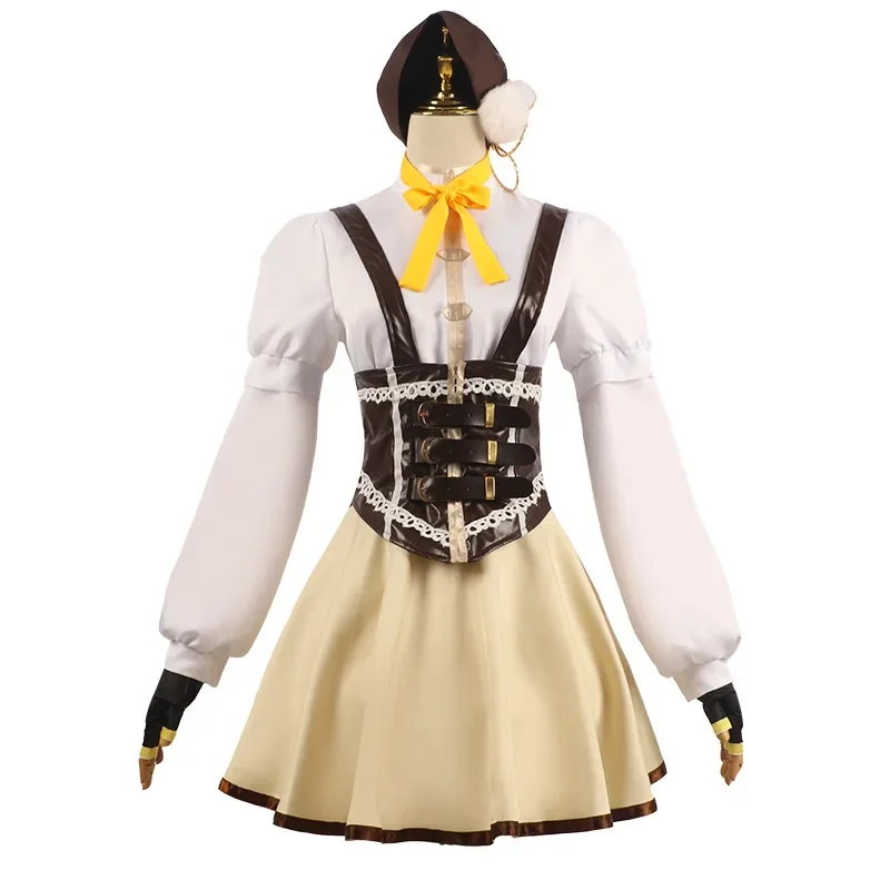 Anime Puella Magi Madoka Magica Tomoe Mami Cosplay Kostium Kapelusz Rękawiczki Peruka Pełny Garnitur Halloween Odgrywanie ról Kobiety Dziewczyny Urocza sukienka