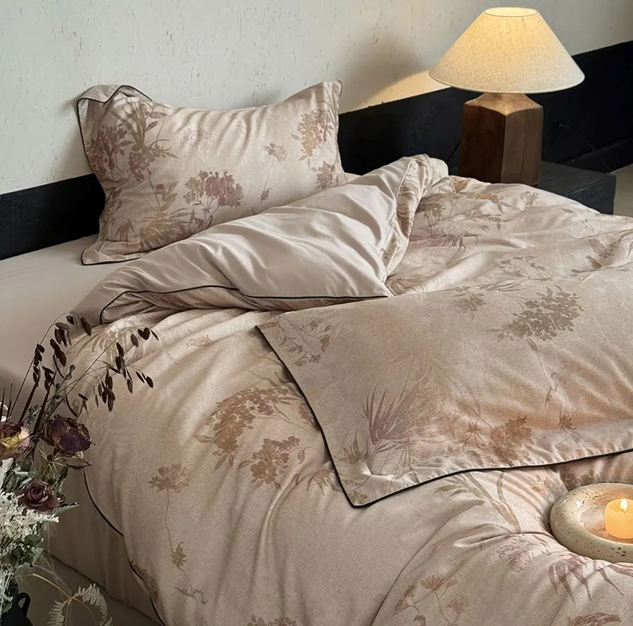 

Elegant pastoral plant bedding set double,full queen king rustic sand cotton home textile flat sheet pillow case quilt cover