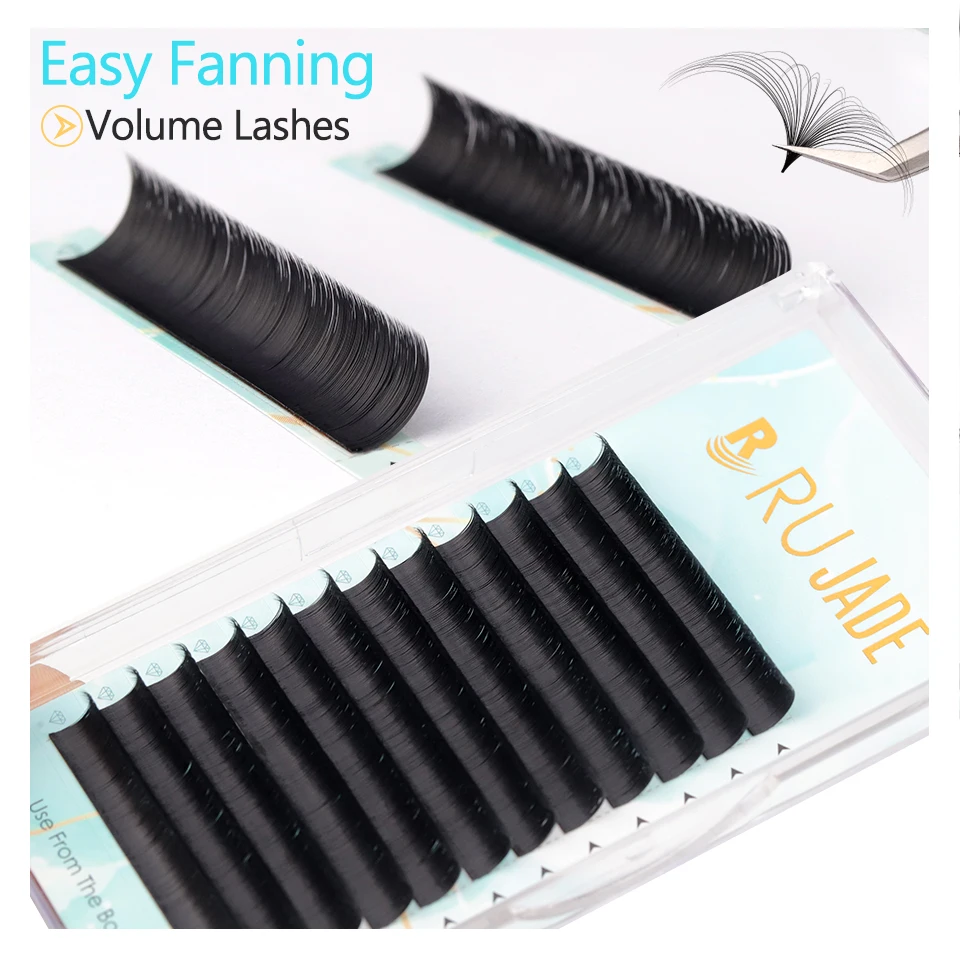 RUJADE Soft Easy Fan Lash Extensions Trays Mega Volume Automatic Flowering Self-Making Bloom Fans Faux Mink Eyelashes for Makeup