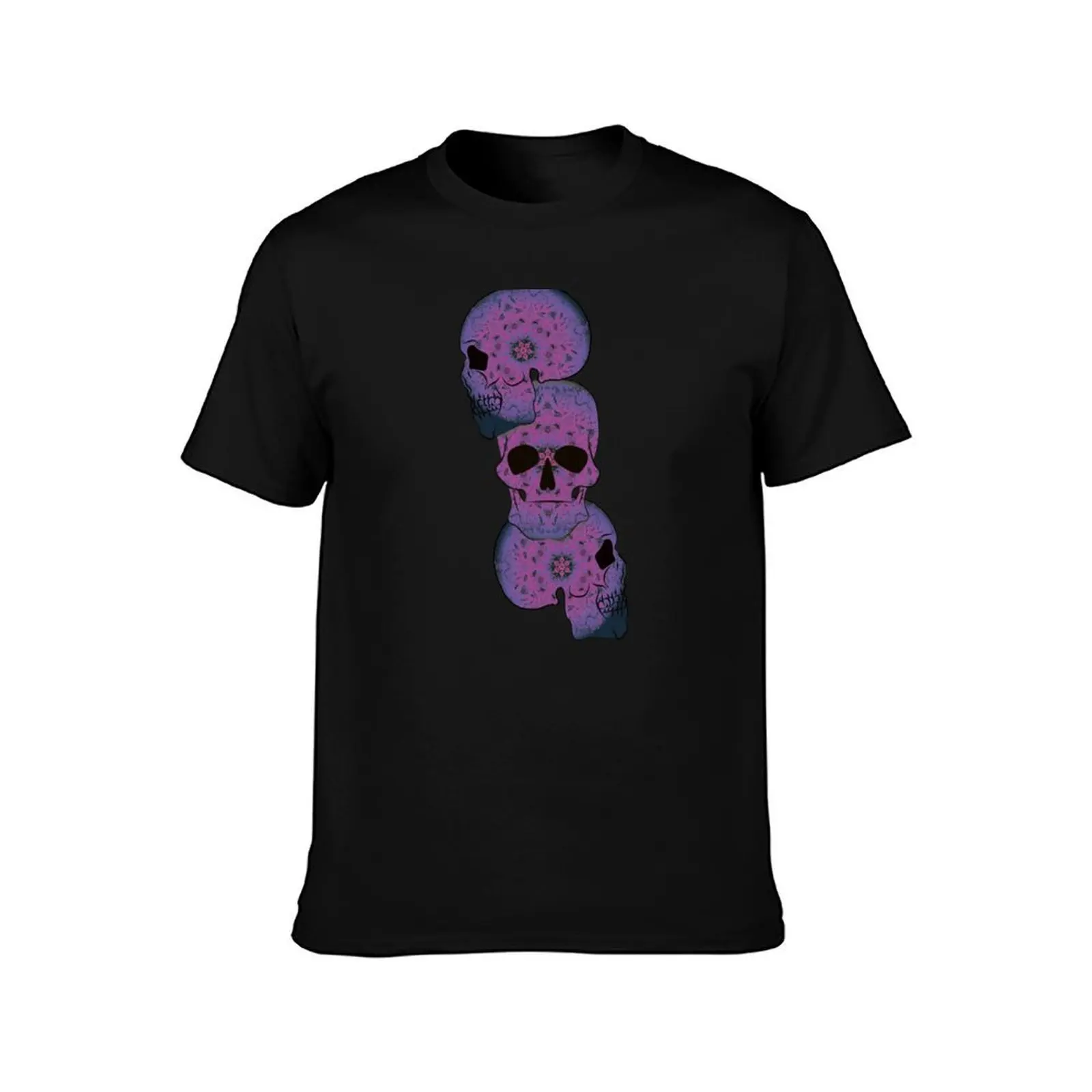 Skulls Stacked T-Shirt Summer Casual Cotton Tee Oversized Streetwear Tops Vintage Graphic Print Loose Fit Short Sleeve