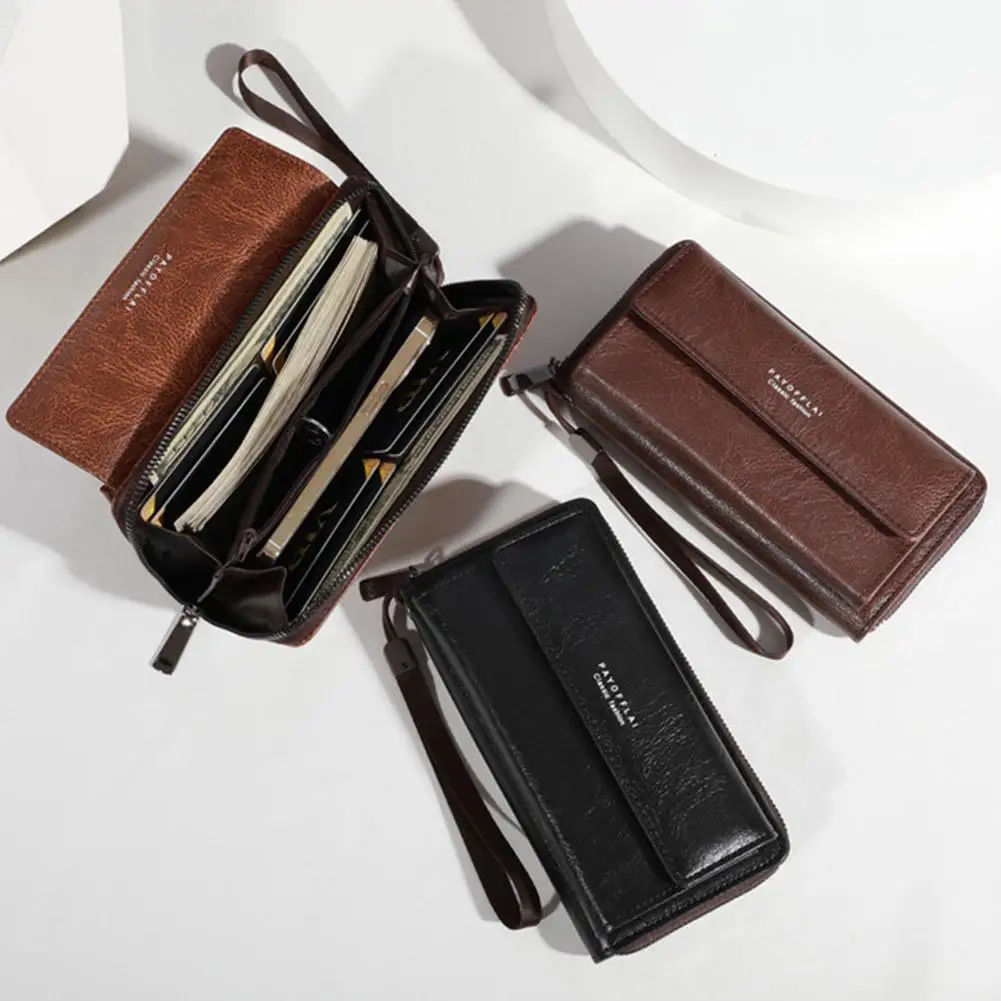 Vintage Long Wallet Men's PU Zipper Handbag Large Capacity Phone Clutch Purse  Multi‑Card Slots Wallet for Daily Travel Business