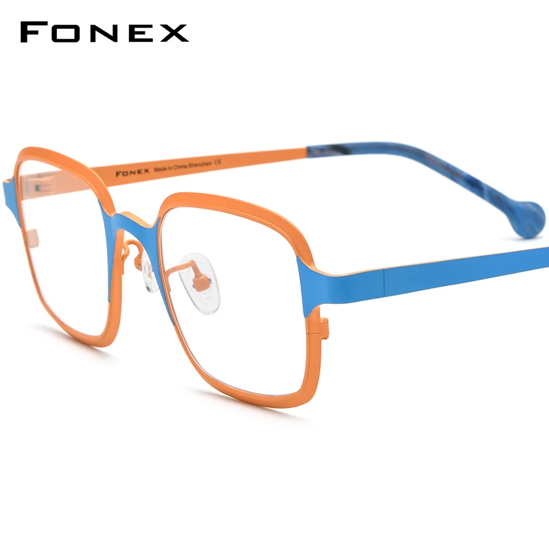 FONEX Pure Titanium Glasses Frame Men 2024 New Colorful Retro Square Eyeglasses Women Eyewear F85805