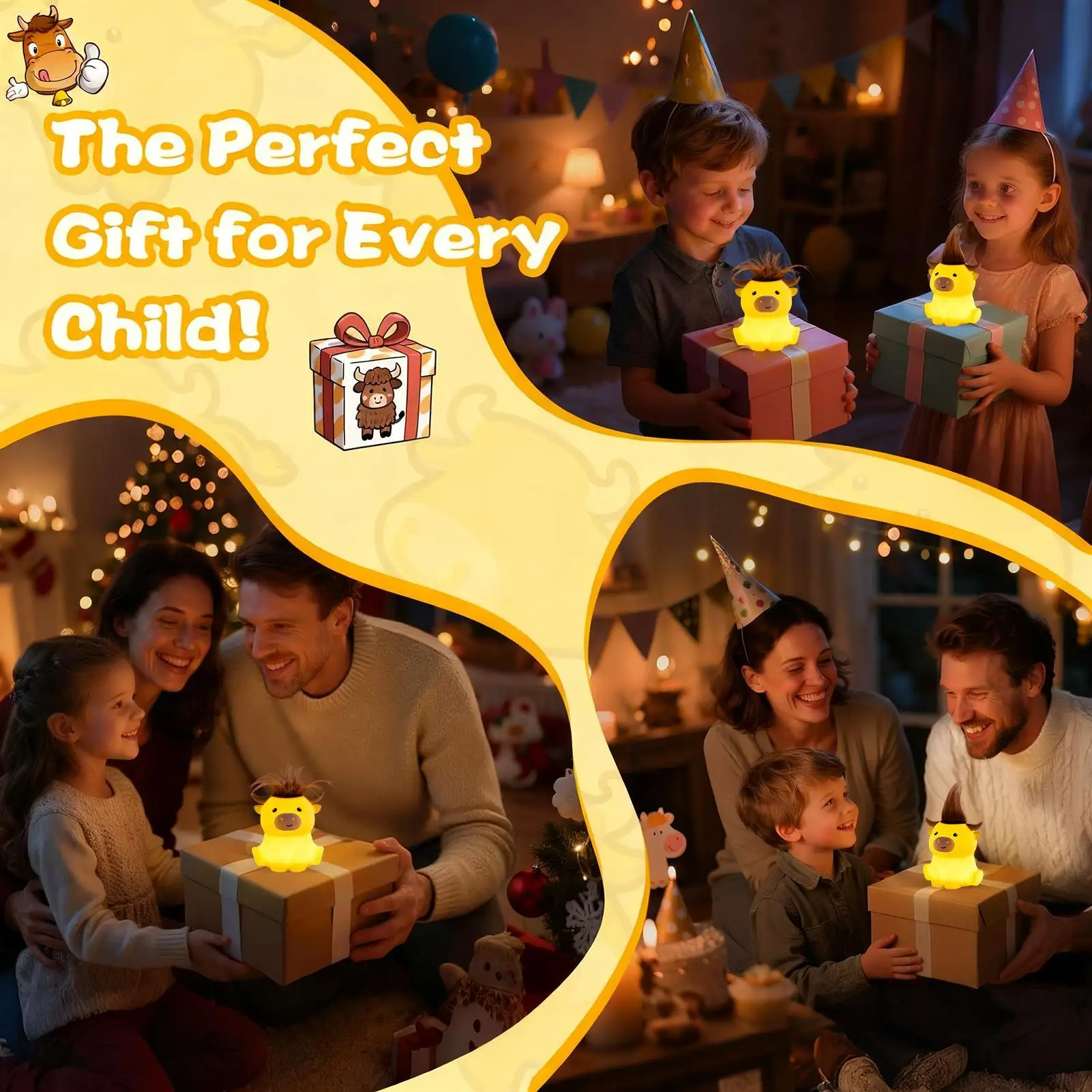 Night Light For Kids 2 Brightness 20min Timer Cattle Night Light Decor Bedroom Decorative Lamp For Home Bedside College