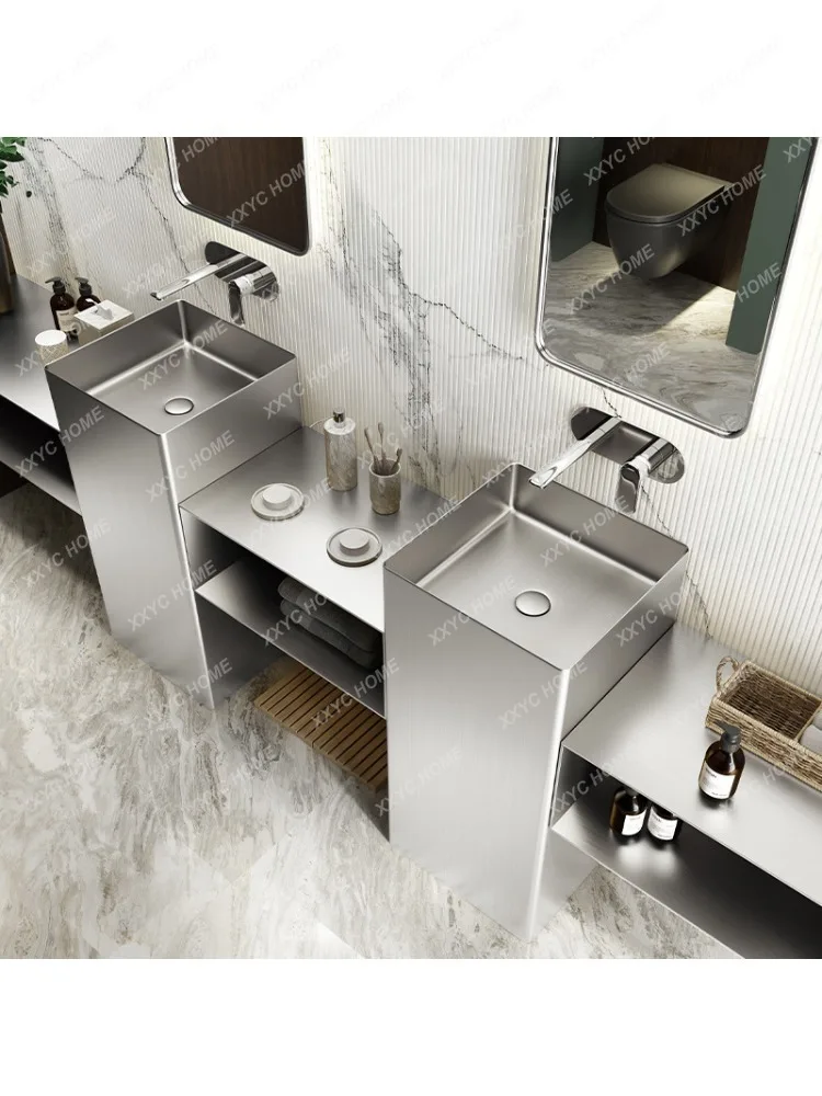 Stainless Steel Pedestal Basin Wash Basin Integrated Floor Washbasin Bar Bathroom Integrated Basin