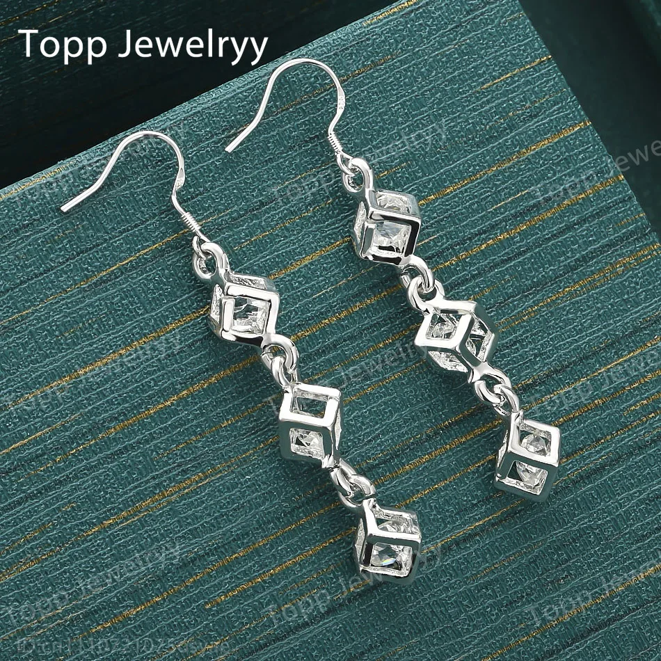 

Charming 925 Sterling Silver Luxury Square Zircon Earrings, Fashionable Women's Wedding Gift Jewelry Accessories