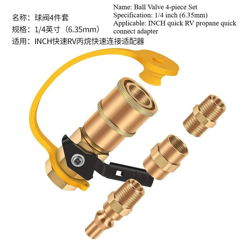 RV Propane Quick Connect Adapter Valve 1/4 Inch NPT External Thread Plug and 3/8