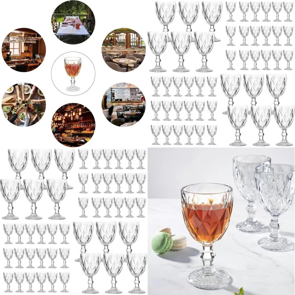 

12-унциальные многоразовые пластиковые бокалы для вина в винтажном стиле с тисненым узором, прозрачные чашки на ножках для свадеб и вечеринок
