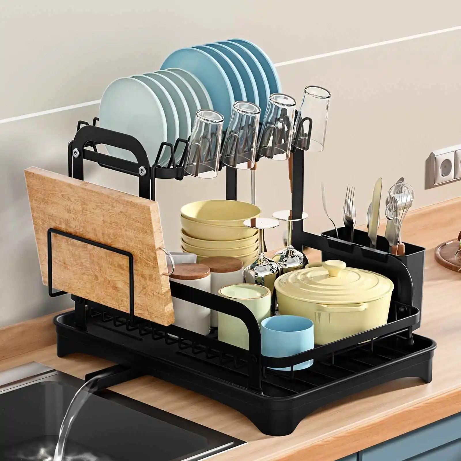 

Small Multi-Functional Kitchen Storage Rack Dish Drainer Bowl Plate Organizer Holder Home Kitchen Cooking Utensil Storage