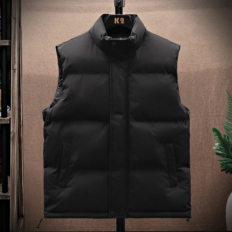 Vest Men Down Coats Sleeveless Zipper Cardigan Parkas Spliced Loose Fit 2024 Basics Slight Strech Winter Pockets Solid Jackets