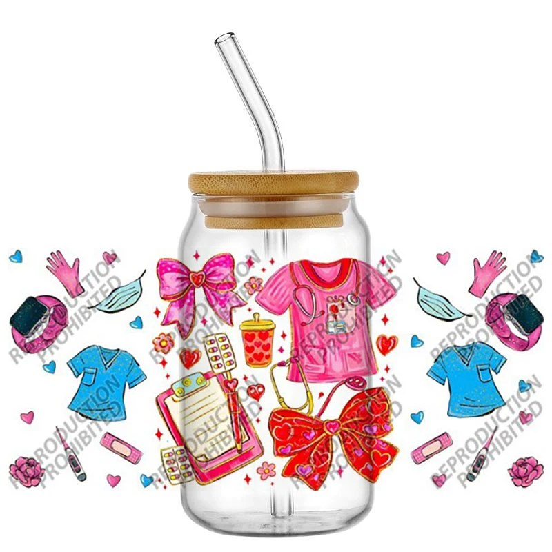 New 30 Designs Lovely Nurse 16oz UV DTF 3D Phone Transfer Sticker Decals Wraps Glass Can Cups Creative Craft DIY