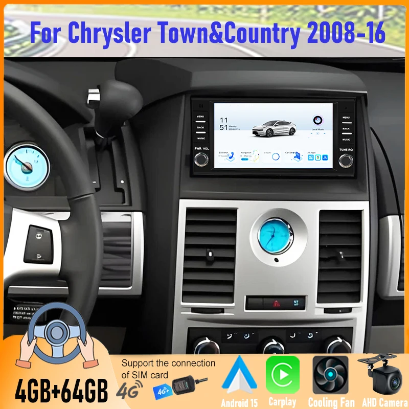 

7'' 4+64GB Android 15 Car Stereo Radio For Chrysler Town&Country 2008-16 Autoradio Carplay GPS Navi WiFi BT Touch Screen FM
