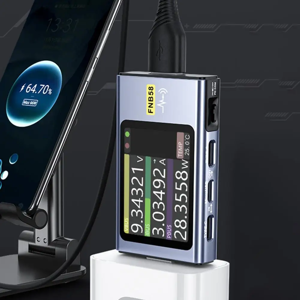 FNB58 USB الفولتميتراميتر HD-متوافق مع شاشة كبيرة متعددة الوظائف تهمة سريع تستر QC/PD شرك متعدد واجهة حفر