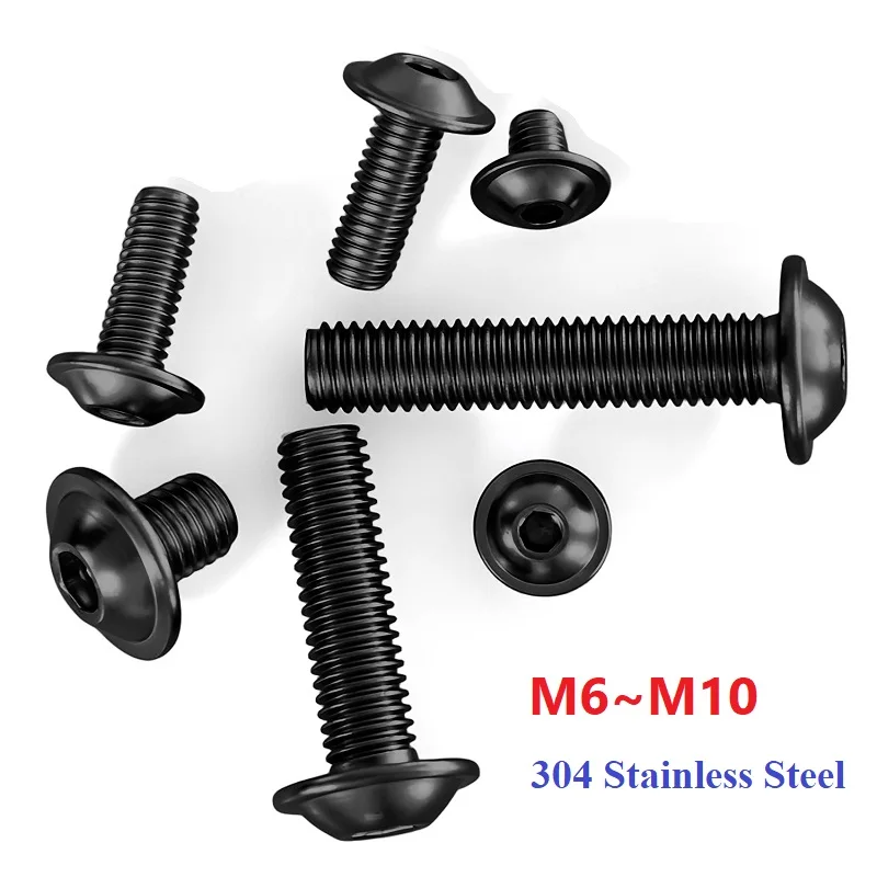 

Hex Hexagon Socket Round Button Flange Head With Washer Screw 304 Stainless Steel Bolt M6 M8 M10 Black