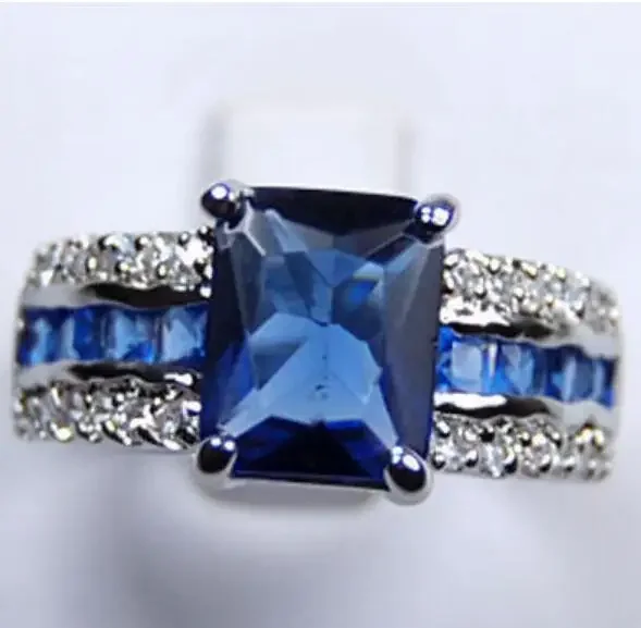 

Fine jewelry Genuine blue Tourmaline Silver ring size 7-8#