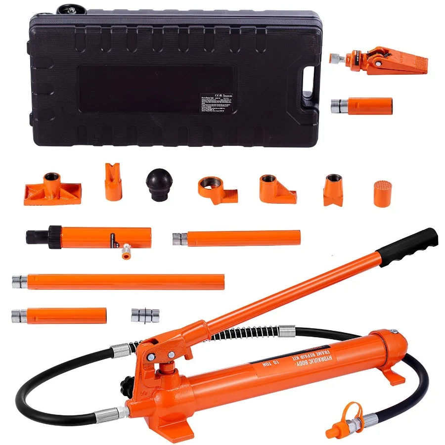 

10 Ton Porta Power Kit Hydraulic Ram with Pump Car Jack with 4.6 ft/1.4 m Oil Hose Bent Frame Repair Tool with Storage Case for
