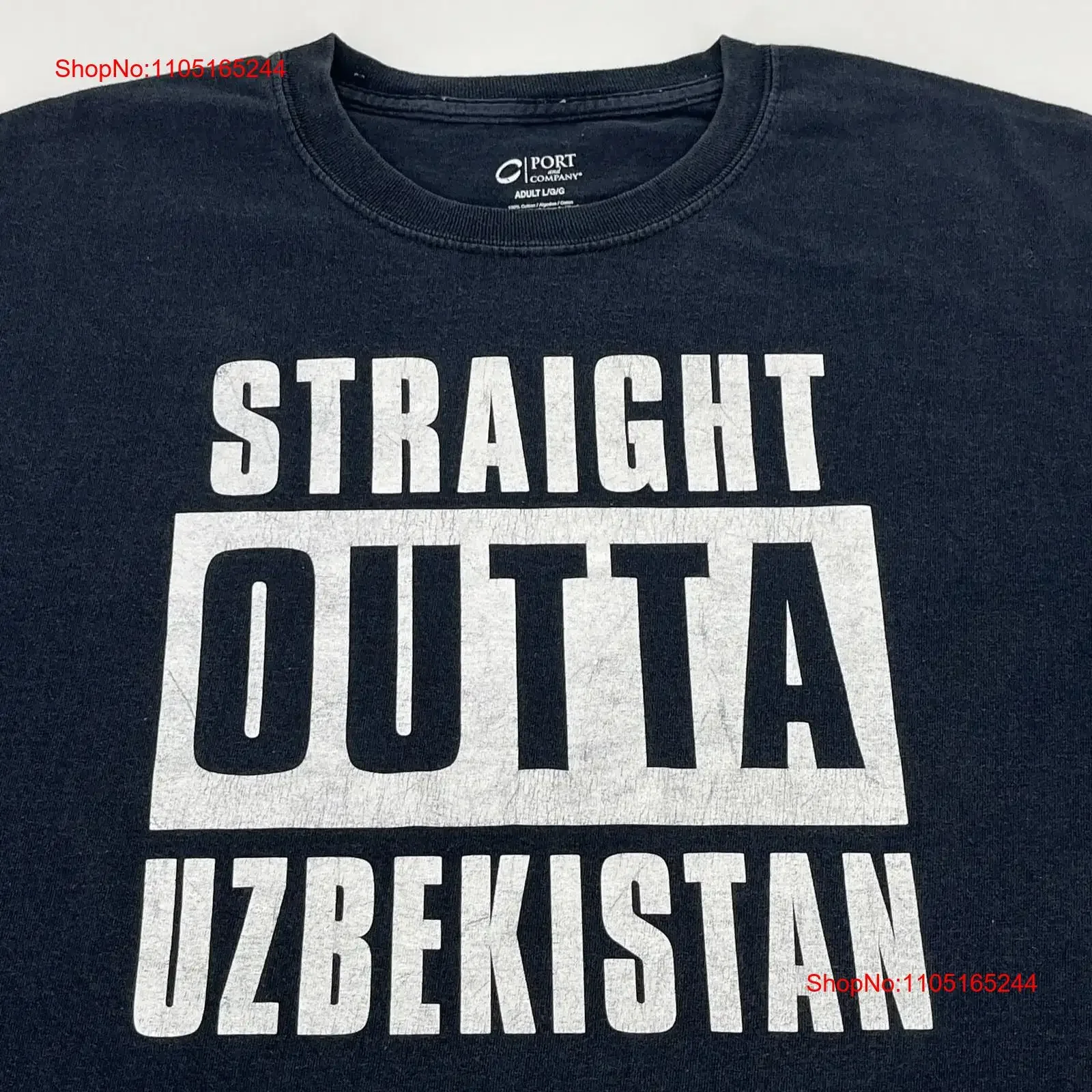 

Прямая футболка Outa Uzbekistan Compton Theme Humor Мужская большая винтажная стираная универсальная модная удобная графика VGUC