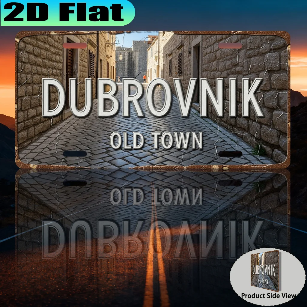 2D Flat - 【2D Flat】 2D Flat - [2D Flat] 1pc Dubrovnik Old Town Retro Aluminum Sign | 2D Flat Printing, 12x6 Inches, Urban Style,