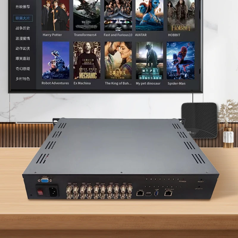 10-Channel Tuner to IP + IPTV Server 2-in-1 oscam Live + VOD + Intercom  RF to ip DVB-S2 DVB-T2 DVB-C ISDBT Receiver Demodulator