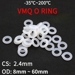 White Silicone O-Ring Junta de borracha, produto comestível, borracha impermeável Washer, Isole, CS, 2.4mm, OD 8 ~ 30mm, 10 Pcs, 50Pcs