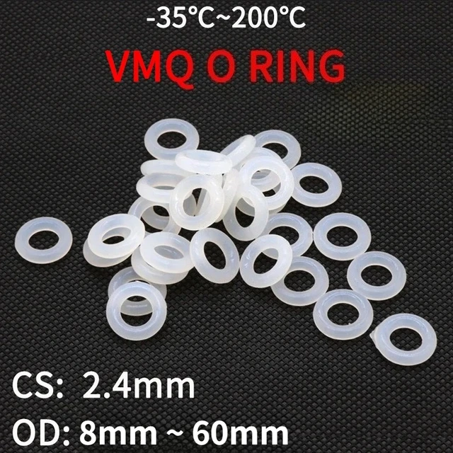 10 - 200 szt. VMQ Biały Silikonowy Pierścień Uszczelniający CS 2.4mm Średnica Zewnętrzna 8 ~ 60mm Spożywczy Wodoodporny Podkładka Gumowa Izolacyjna O-ring Gumowy Pierścień