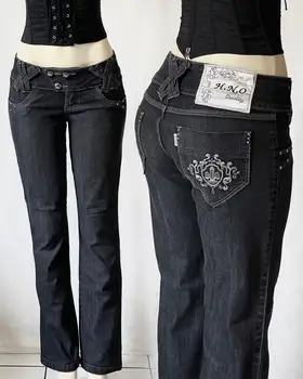 Slim-Fit-Denim-Hose im klassischen Stil für Damen, Nischenmode, hoch taillierte Y2k-Jeans, 2024, modische Hose mit weitem Bein