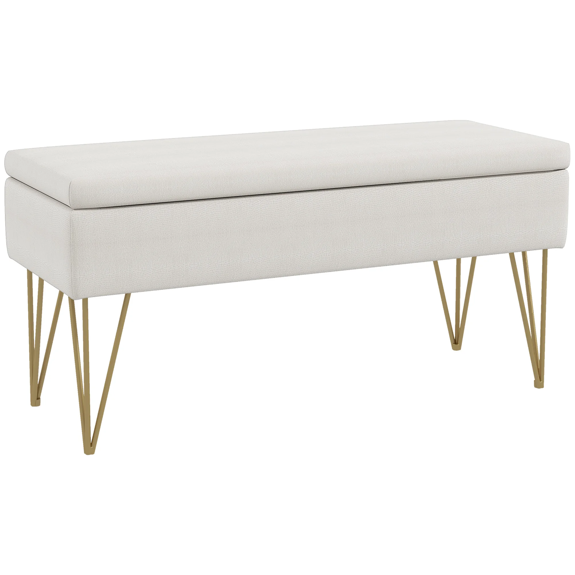 HOMCOM Banc bout de lit banquette coffre de rangement 2 en 1 en tissu aspect lin avec pieds épingle en acier doré 100 x 40 x 49