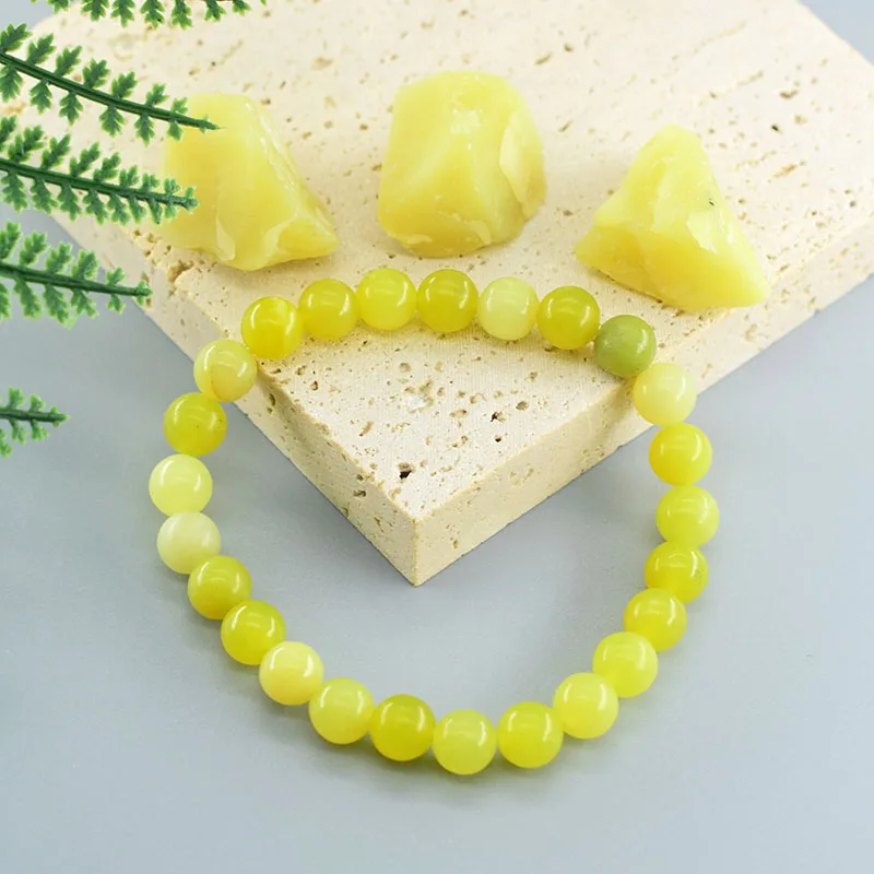 Natural Lemon Jades Bracelet Natural Yellow Stone Beads Bracelets for Men Women Ice Gem Bangle Elastic Jewelry Gift for Lovers