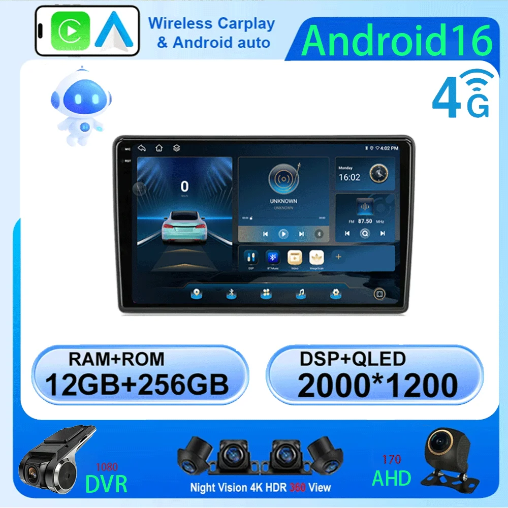 Android 16 Car Radio For Fiat Ducato 3 2006 - 2022 Carplay Auto Multimedia Stereo Player GPS Navi BT 360 Camera 4G WIFI QLED DSP