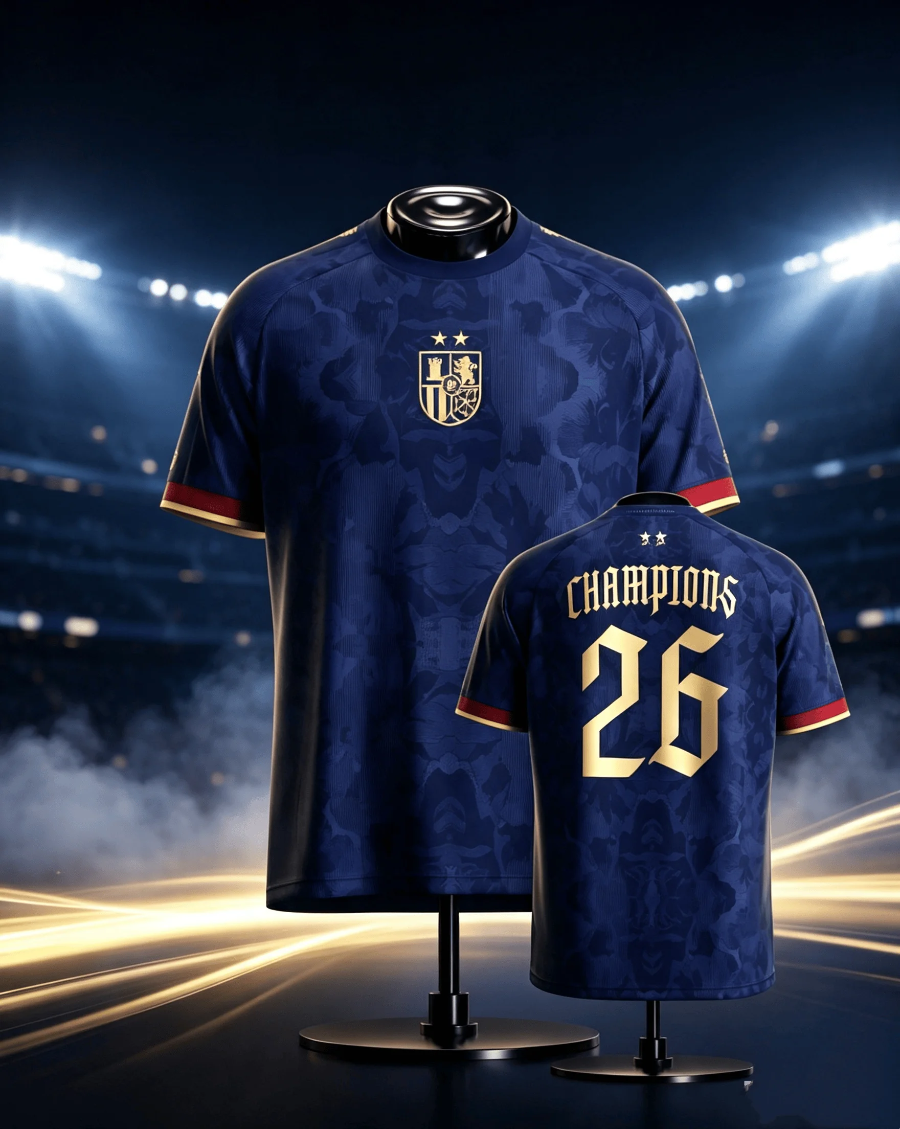 Camiseta de Fútbol Unisex España 2026 2 Estrellas CHAMPIONS, Ropa de Verano Transpirable, Camiseta Deportiva Urbana para Hombres, para Aficionados