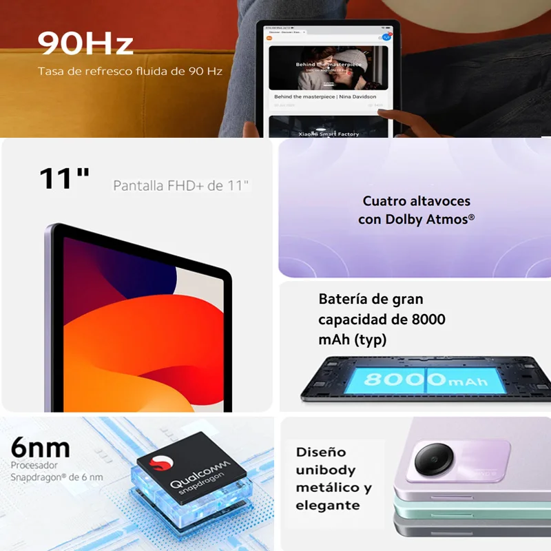 Xiaomi Redmi Pad SE, Tablet, 11-calowy wyświetlacz Full HD+, 8000 mAh, ładowanie 10 W, 90 Hz, Dolby Atmos, poczwórny głośnik, MIUI 14, edycja