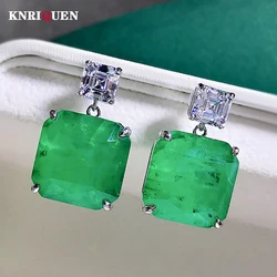KNRIQUEN Luxury 15*15mm Emerald Gemstone Drop Earrings 100% 925 Sterling Silver High Carbon Diamond Fine Jewelry Gift for Women
