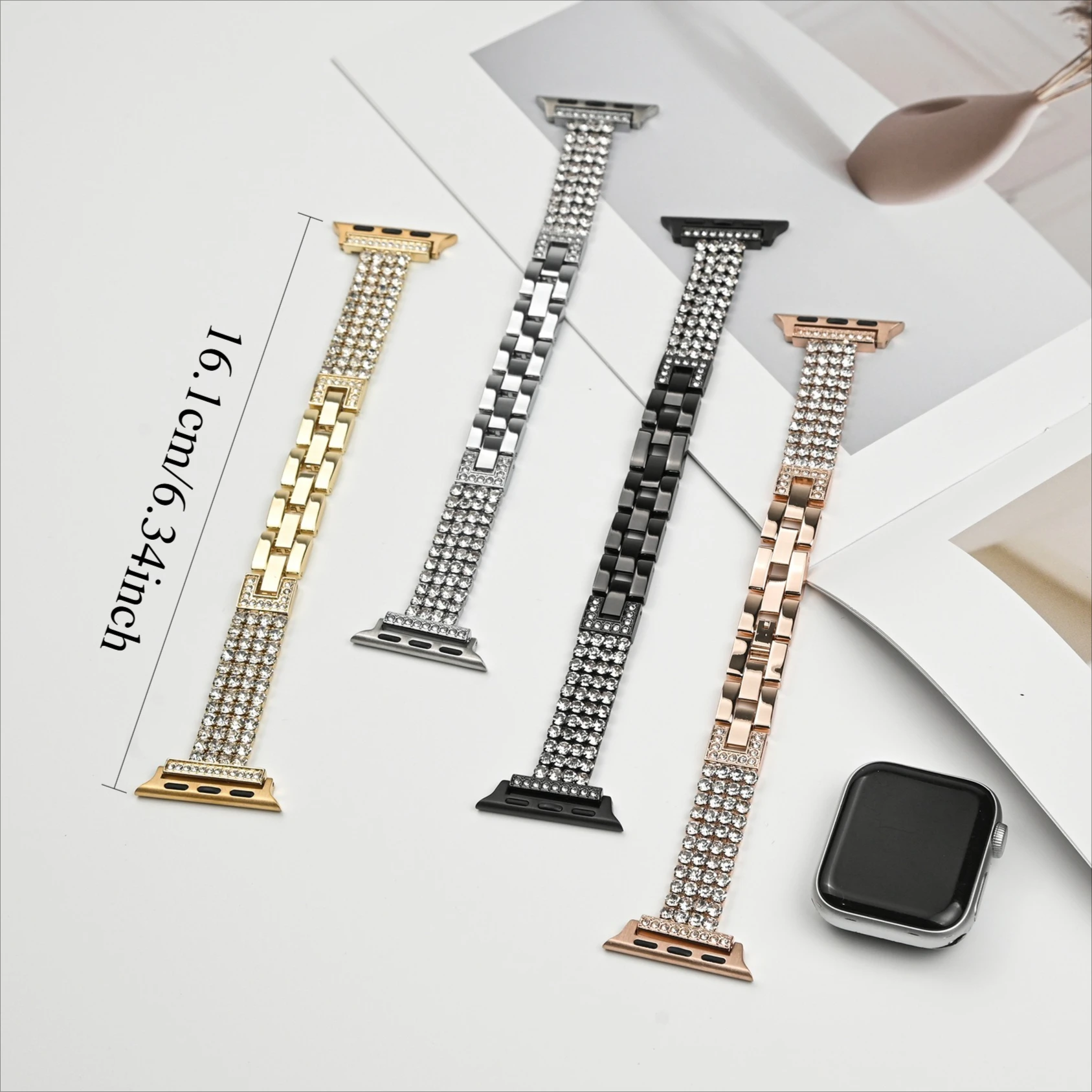 Exquisite Rhinestone Chain Watch Band for Apple Watch Series 1–11 / SE / Ultra, 38–49mm (Watch Not Included)