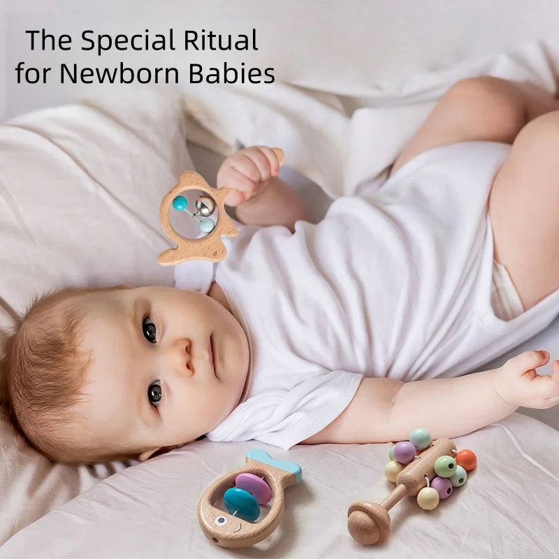 مجموعة ألعاب خشخيشة خشبية تتميز بتصميمات حيوانات مختلفة مثالية لليدين الصغيرة للإمساك والمخفوقة والاستماع إلى الصوت الممتع #6