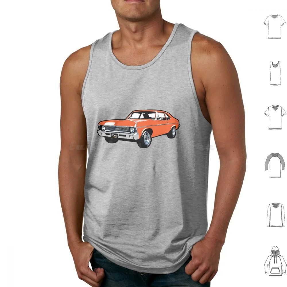 Orange 60s Cn Tank Tops Print Cotton Chevy Nova Nova Chevy Ii Chevy 2 V8 Muscle Car 250 350 American Muscle Old