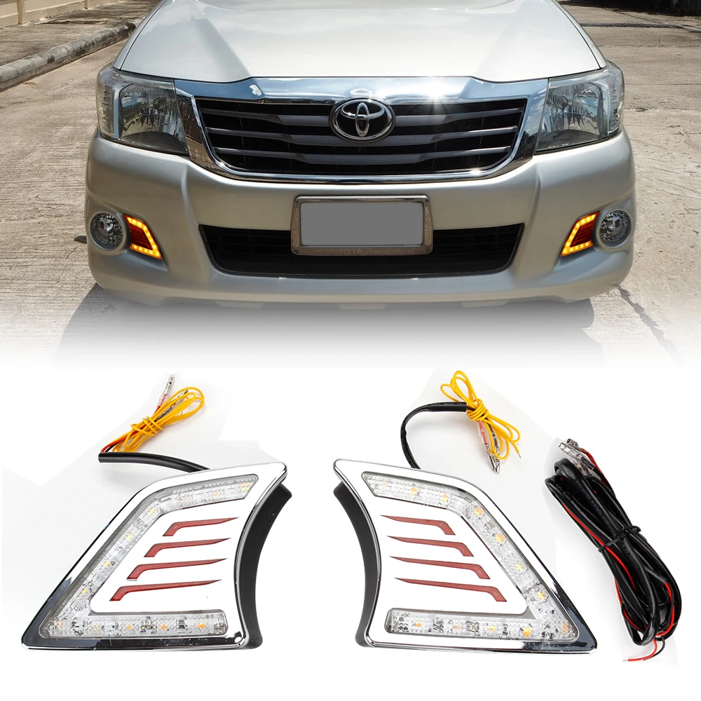 

OKEEN 2pcs LED Daytime Running Light For Toyota Hilux Vigo 2011 2012 2013 2014 Turn Signal Light Fog Lamp Headlight Auto DRL 12V