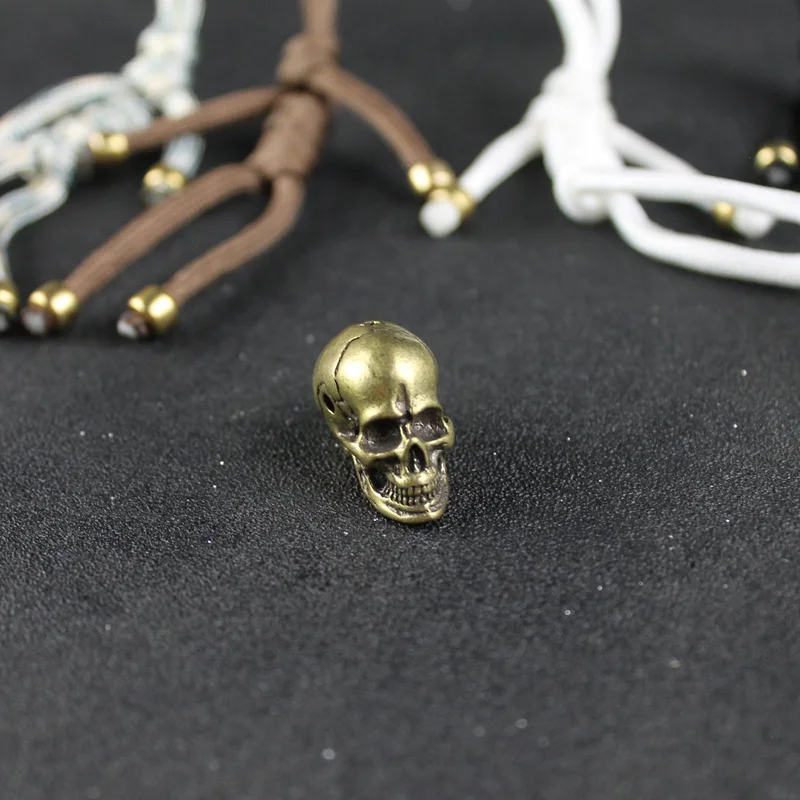 3MM- Punk Brass Skull Head Knife Beads Umbrella Rope DIY Accessories White Copper Vintage Paracord Personality Hang Pendants