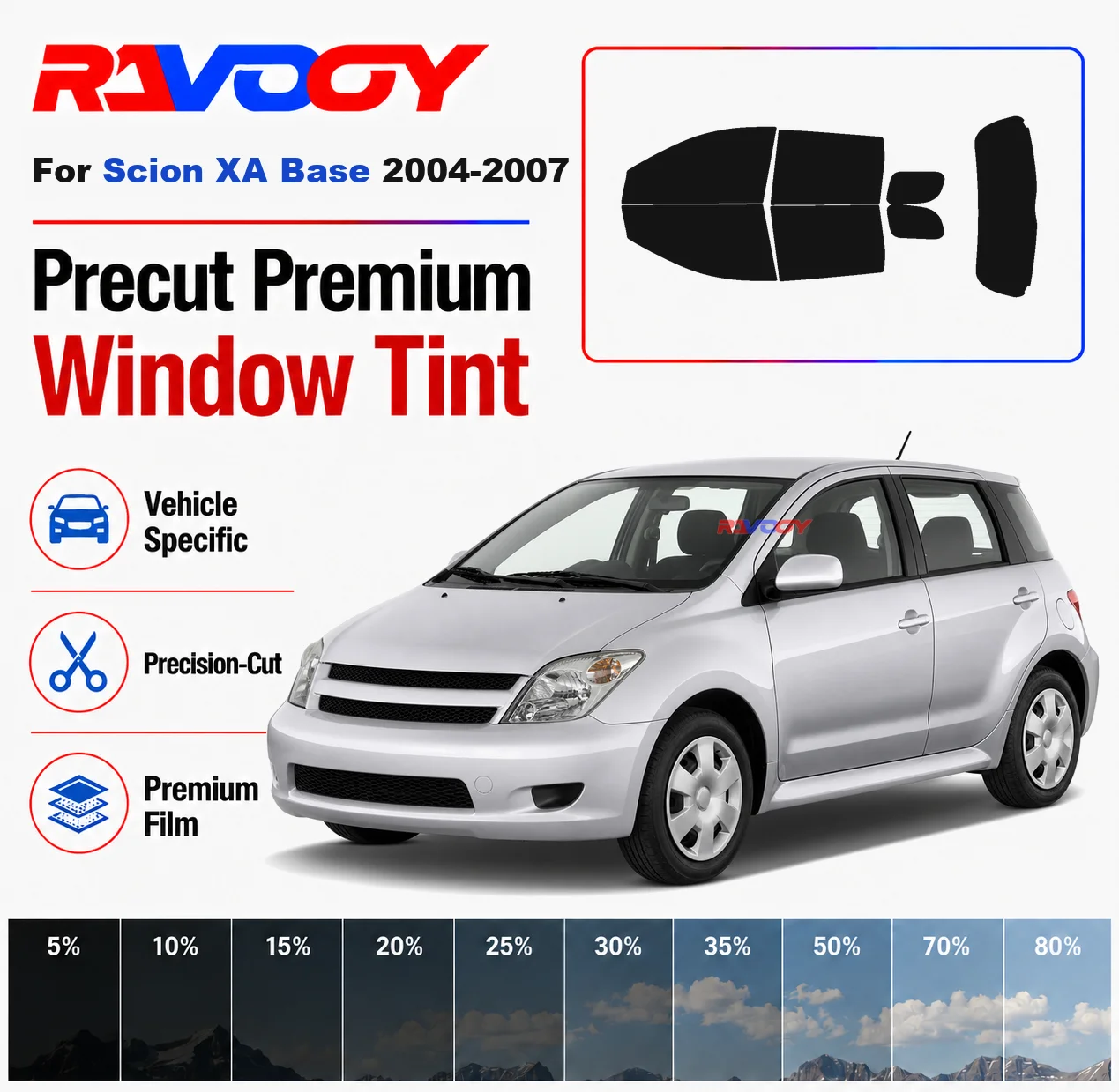 

Premium Precut Window Tint Kit Front Rear Windows Rear Windshield For Scion XA Base 2004-2007 Complete Set Nano Ceramic Film