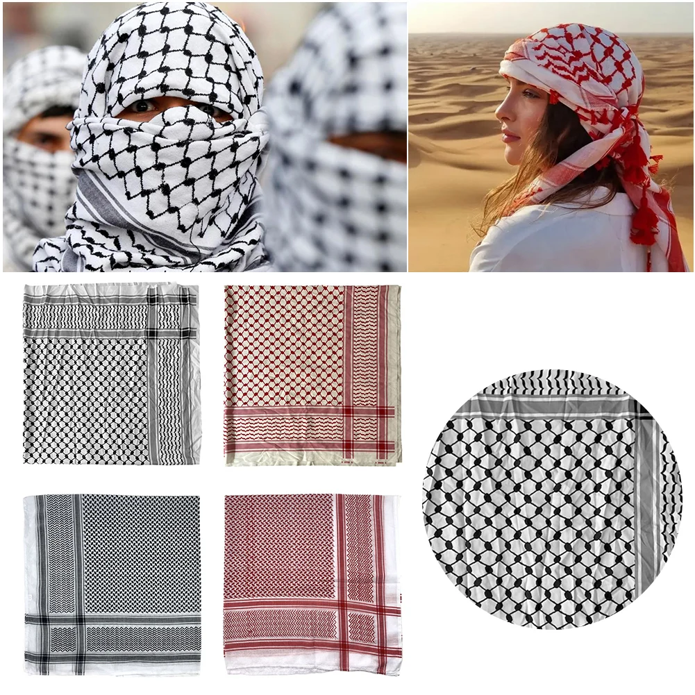 Adult Men Arab Head Scarf Cotton Keffiyeh Arabic Scarf Jacquard Muslim Hijab 125x125/140x140cm Arabian Costume Accessories