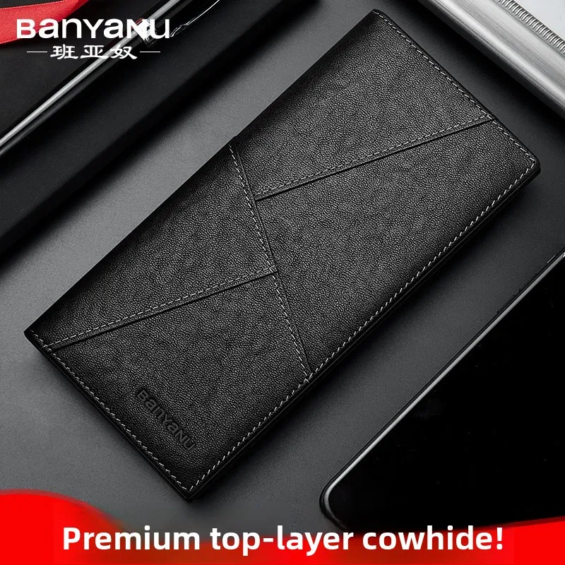 

New 2025 Men's Wallet Genuine Pure Cowhide Long Sle Top Layer Leather Coin Purse Gift Item Faionable Men's Accory