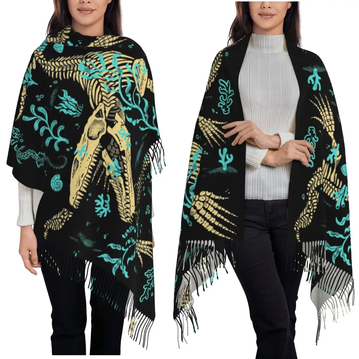 

Dinosaur Fossils Halloween Scarf Tassel Scarves Women Soft Warm Shawls and Wraps Large Fall Winter Shawl Wrap