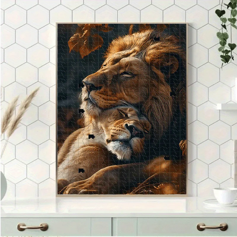 ライオン、抱きしめる、葉っぱパズル 500ピース/1000ピース 大人向けパズル - インタラクティブな家族ゲーム、大学の同室生との交流 - 知的挑戦